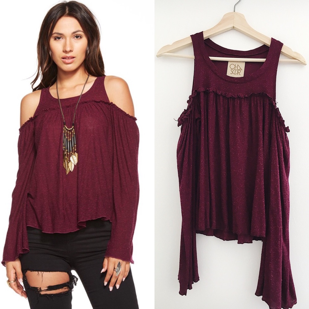 Chaser Silk Blend Bell Sleeve Cold Shoulder Small